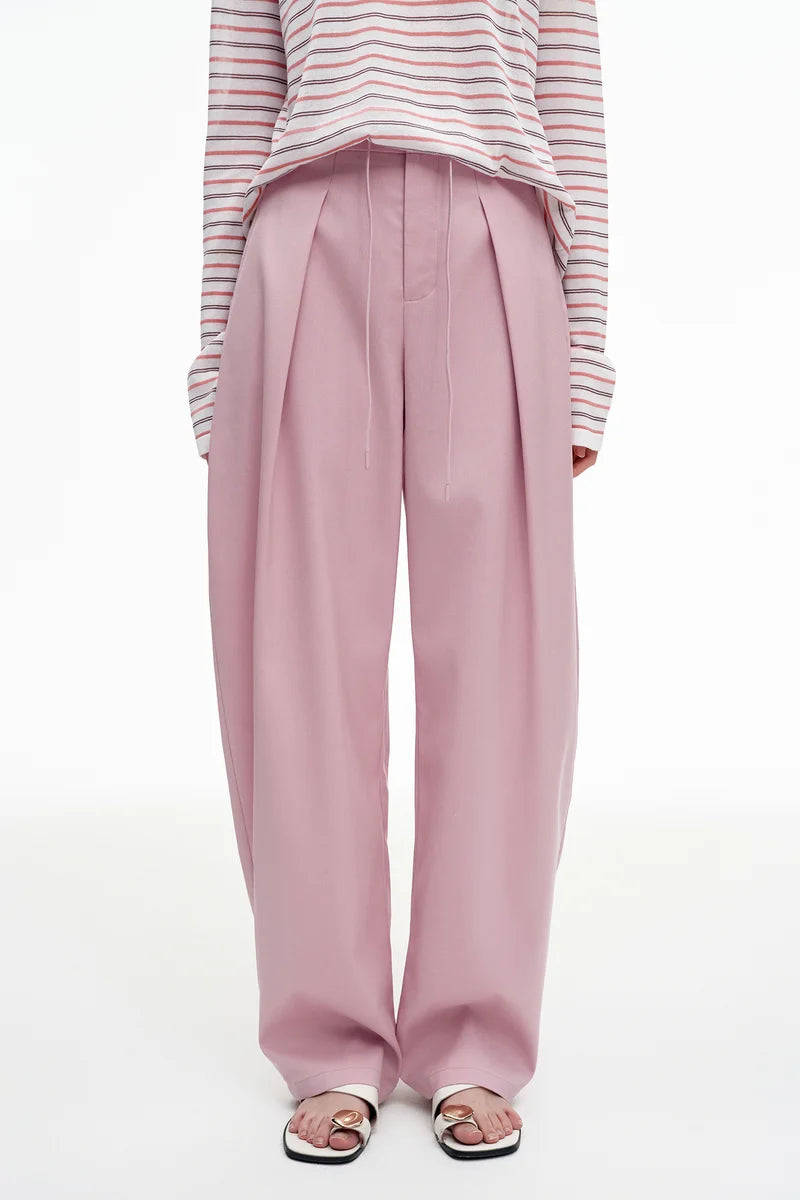 Scimitar Shape Wool Blend Pleated Pants