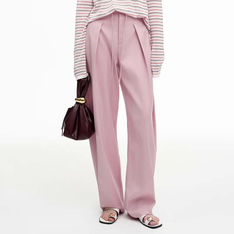 Scimitar Shape Wool Blend Pleated Pants