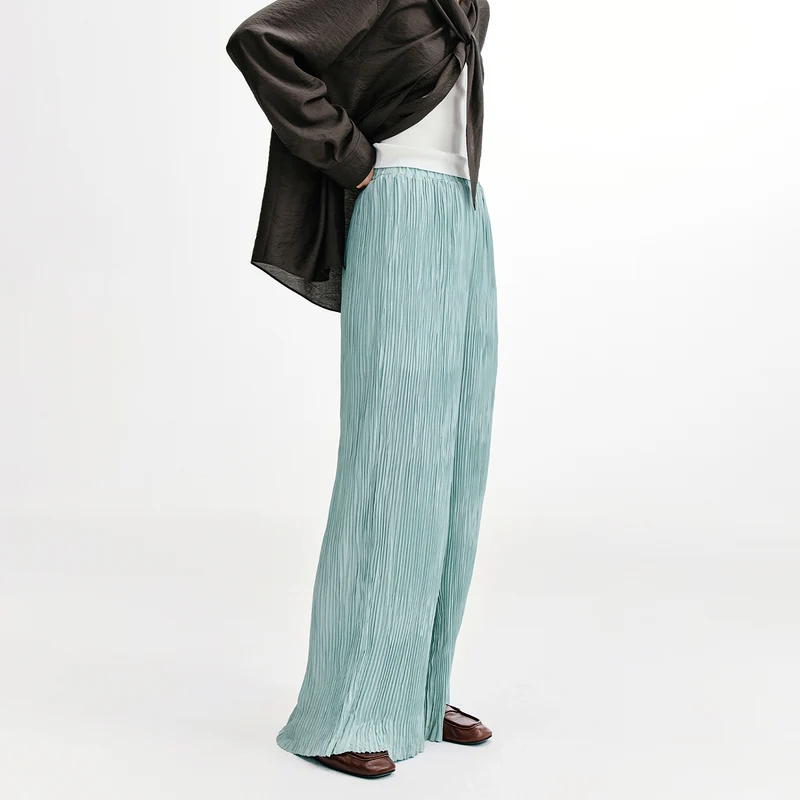 Hand Pleated Flowy Wide Leg Pants