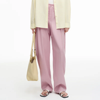 Scimitar Shape Wool Blend Pleated Pants
