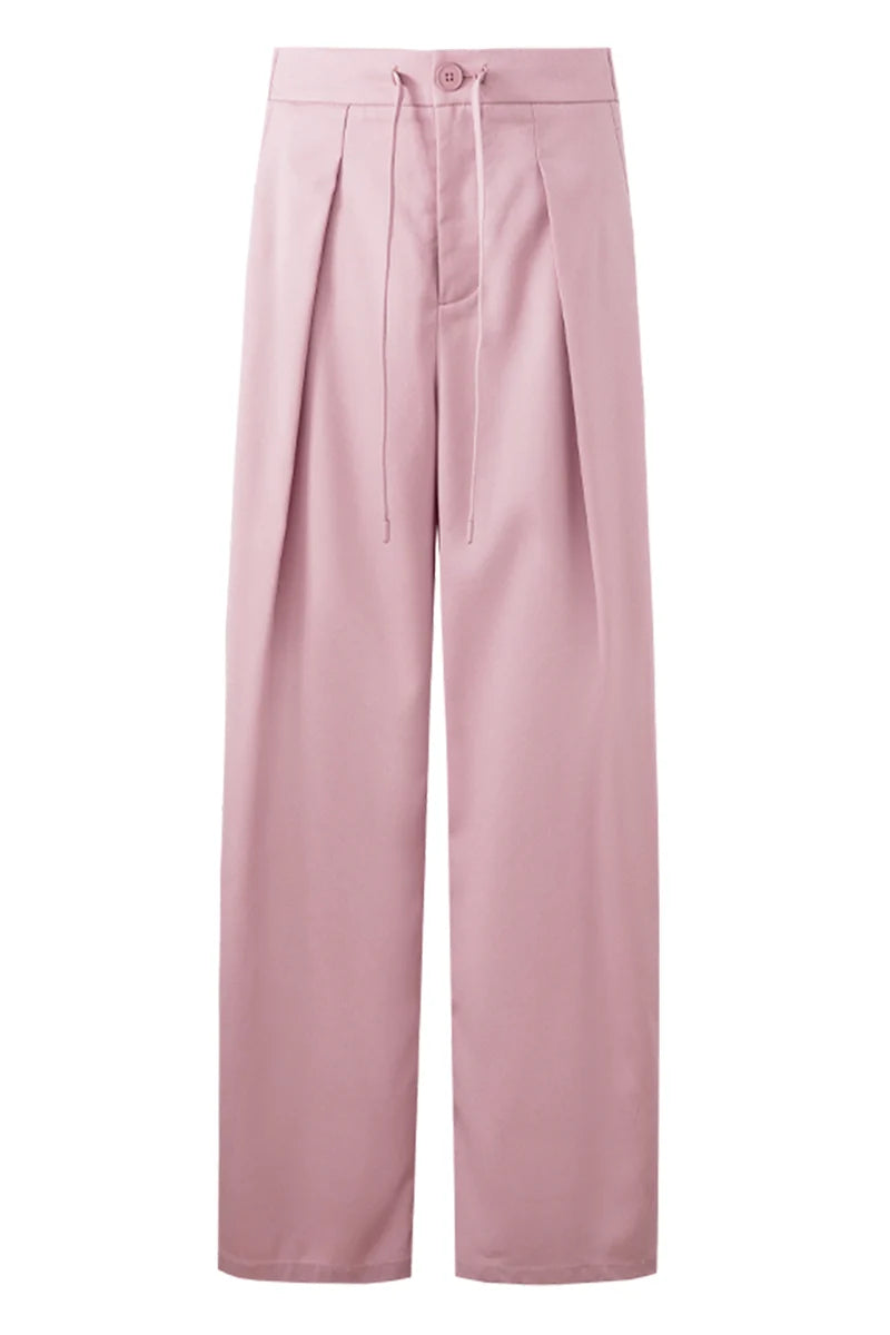 Scimitar Shape Wool Blend Pleated Pants
