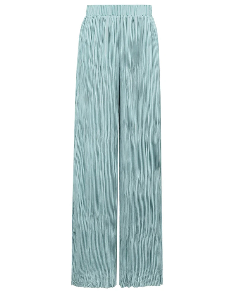 Hand Pleated Flowy Wide Leg Pants