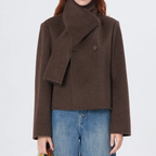 Scarf Collar Double Breasted Short Coat