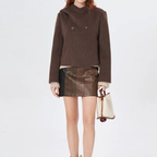 Scarf Collar Double Breasted Short Coat