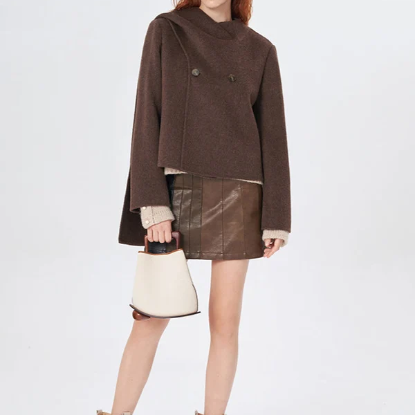 Scarf Collar Double Breasted Short Coat