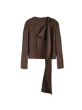 Scarf Collar Double Breasted Short Coat