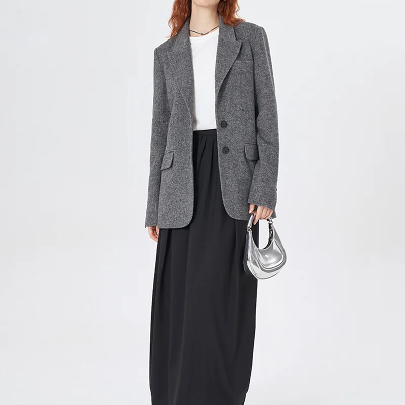 Wide Shoulder Lapel Wool Suit Jacket