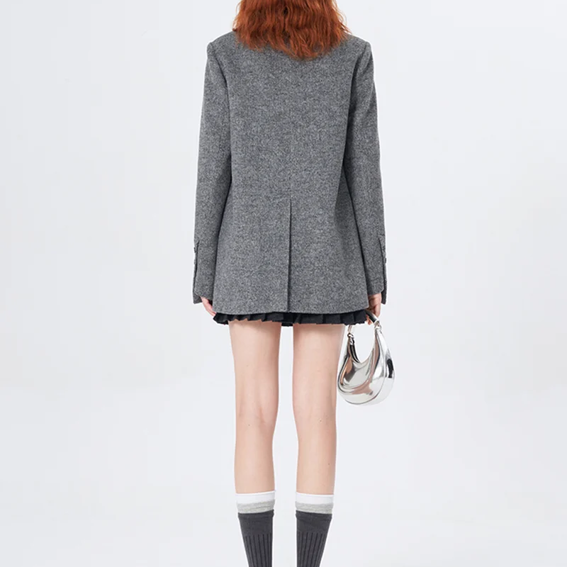 Wide Shoulder Lapel Wool Suit Jacket