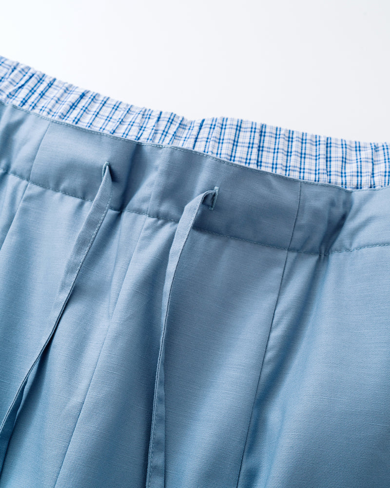 Contrast Double Waistband Lyocell Cotton Straight Pants