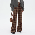Retro Plaid Drawstring Straight Leg Pants