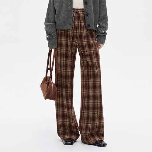 Retro Plaid Drawstring Straight Leg Pants