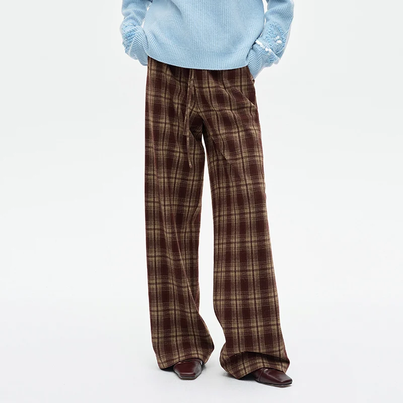 Retro Plaid Drawstring Straight Leg Pants