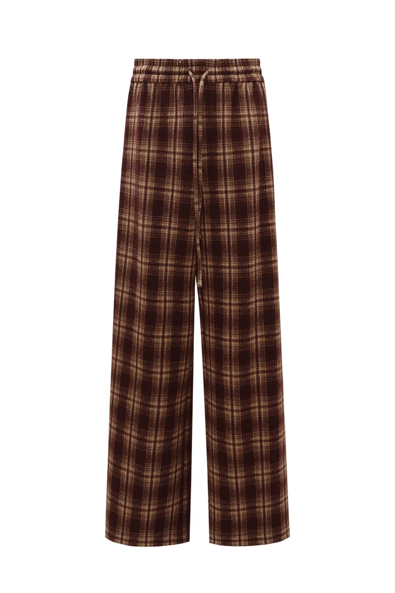 Retro Plaid Drawstring Straight Leg Pants