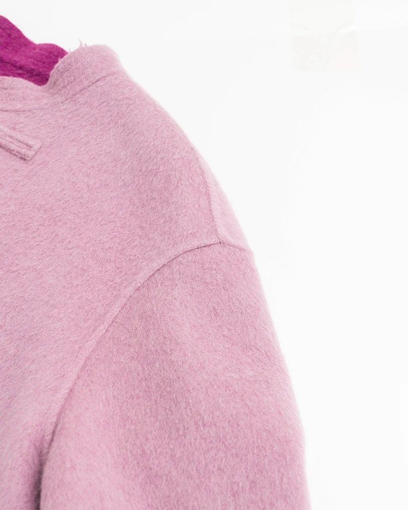 Mandarin Collar Cropped Double Faced Wool Coat