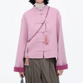 Mandarin Collar Cropped Double Faced Wool Coat